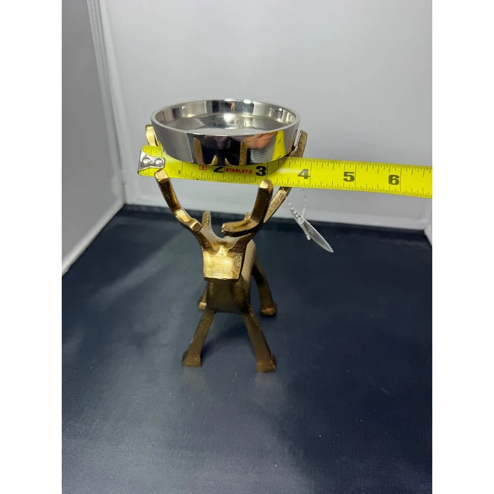 Gold tone brass reinDeer Tea Light Candle Holder Tabletop Decor Accent Christmas